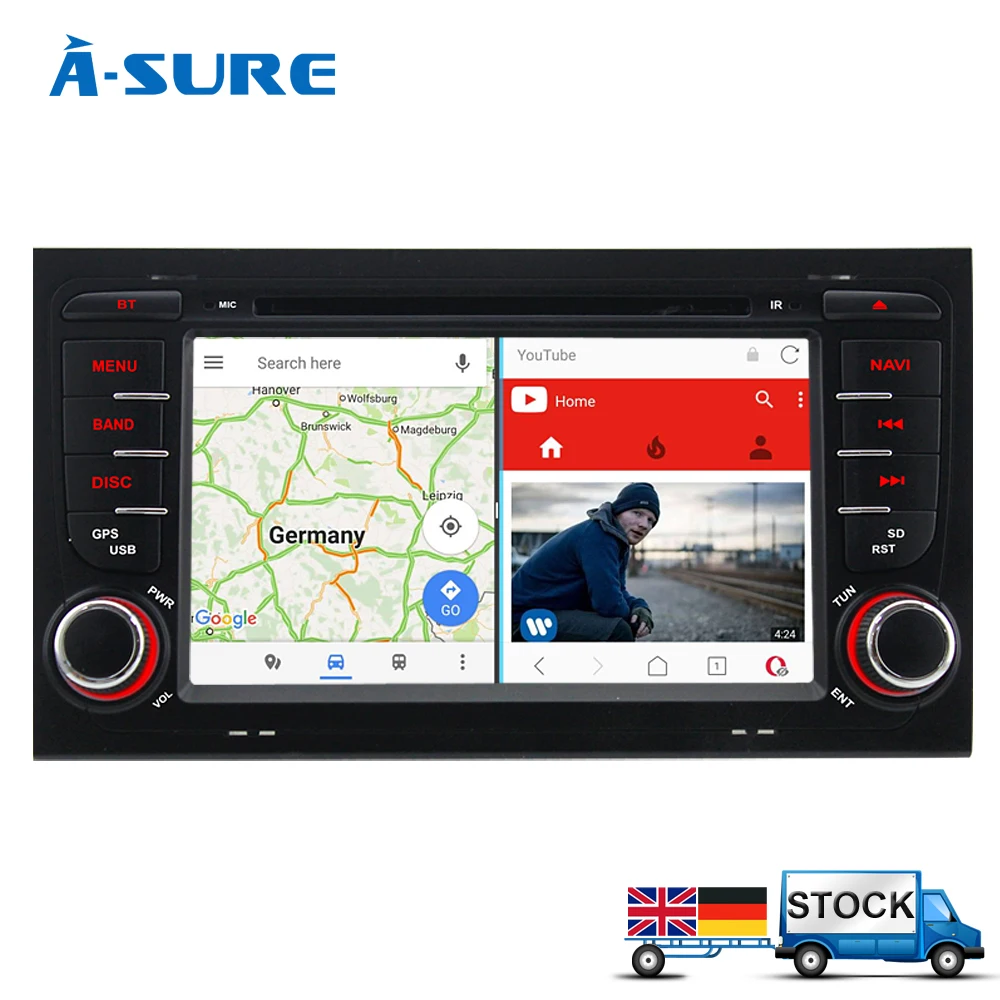 A Sure 2 Din 7 &quotAndroid автомобильное радио gps dvd плеер навигация для Audi/A4/S4 RS4 8E 8F B7 B9