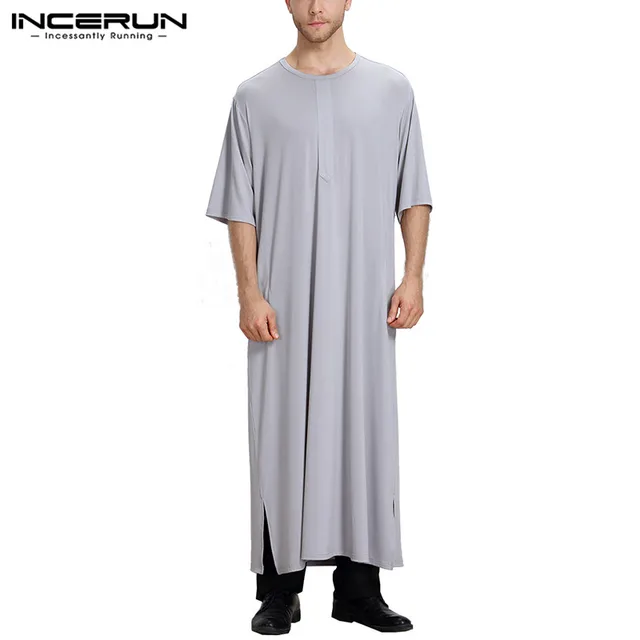 INCERUN Comfortable Pajamas Mens Kaftan Robe Dress Abaya Arab Clothing