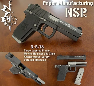 

3D paper model NSP pistol 1:1 real scale DIY simulation military fans collection gift