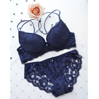 2018 Fashion Lady Bra Brief Sets Lace Push Up Bra Set Women Underwear Girl Sexy lingerie (3/4 Cup) Sexy New Plus Size 70-85AB