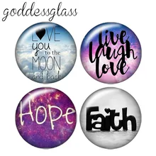 Fé esperança amor palavras 10 pces 12mm/18mm/20mm/25mm redondo foto de vidro demonstração cabochão plano de volta fazendo descobertas zb0424