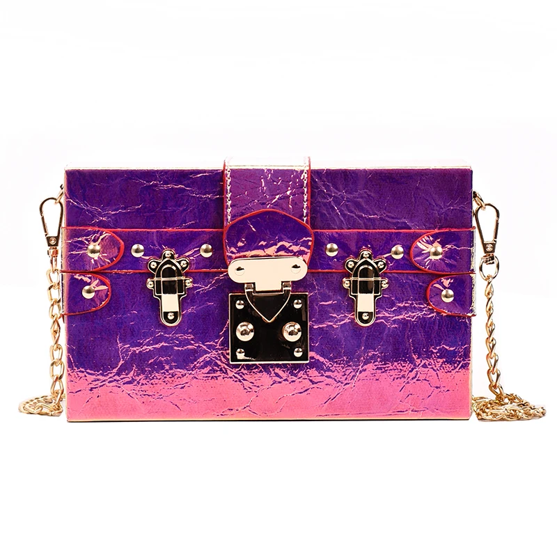 

Gradient Color Laser Fashion PU Buckle Box Style Women Daily Clutch Chain Purse Crossbody Bag Female Shoulder Bag Handbag Flap