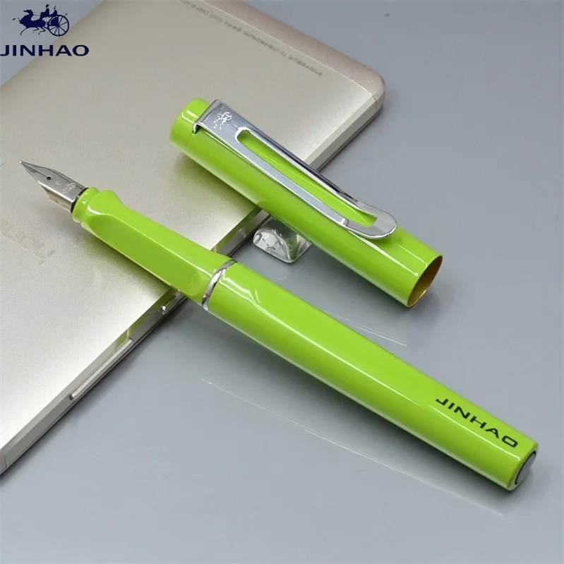 JINHAO 599 бренд 11 цветов металлическая авторучка Lam стиль офисные канцелярские принадлежности Роскошный F наконечник для письма чернильные ручки для Рождественский подарок - Цвет: green