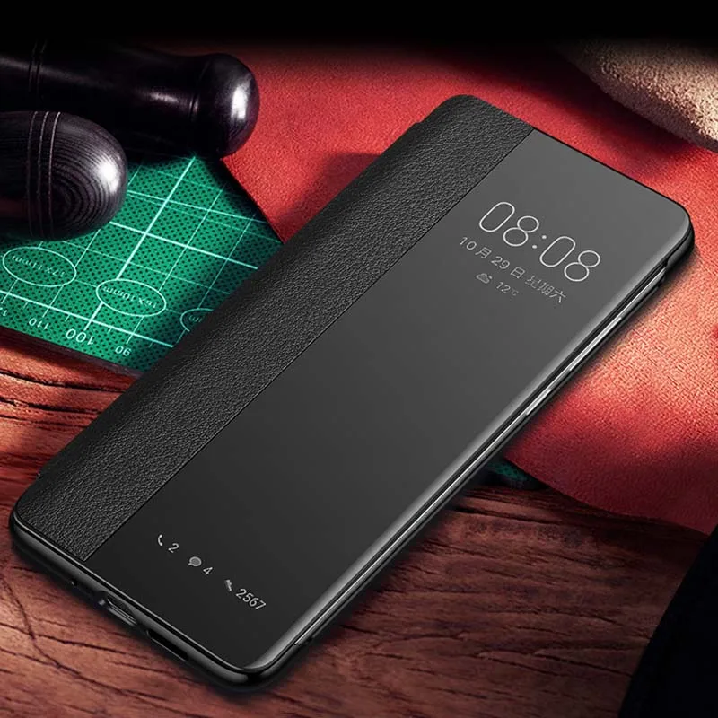 

Luxury Ultra Thin Genuine Leather Flip Cover Auto Wake & Sleep Smart Flip Case For Huawei P30 Pro Coque For Huawei P30 KS0150