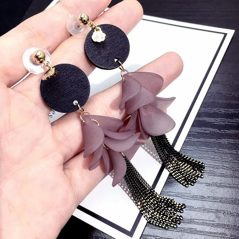 New Woman Drop Earrings Pink Petal Long Tassel Dangle Earring Fashion Accessories Jewelry
