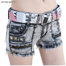 Синие Серые винтажные шорты в стиле пэчворк Модные женские Ретро Джинсовые Шорты повседневные короткие джинсы с низкой талией женские с поясом