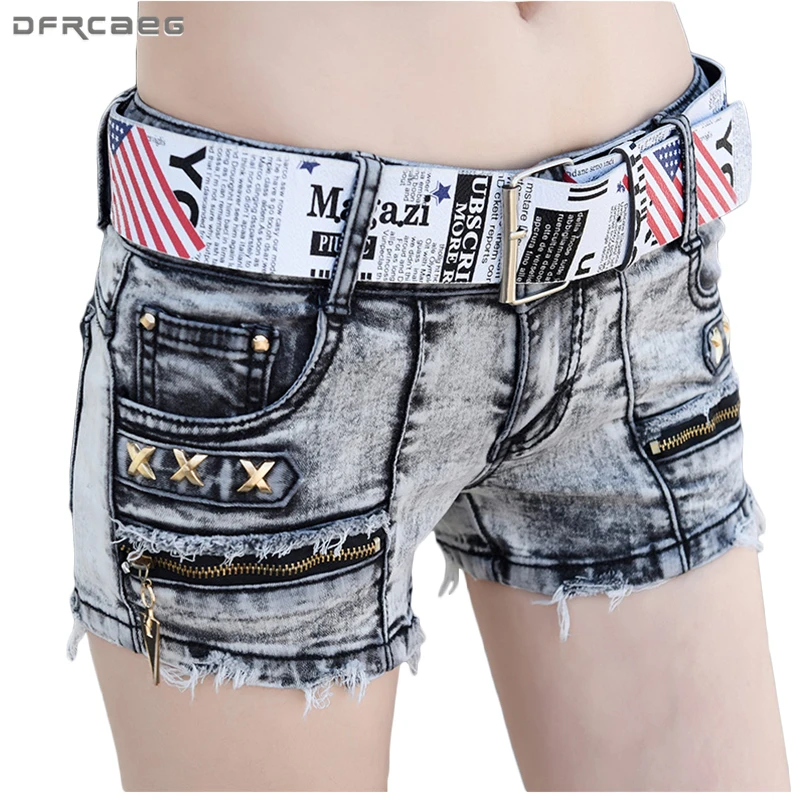 

Blue Gray Patchwork Vintage Shorts jeans 2018 Fashion Women Retro Denim Shorts Casual Low Waist Short Jeans Female With Belt