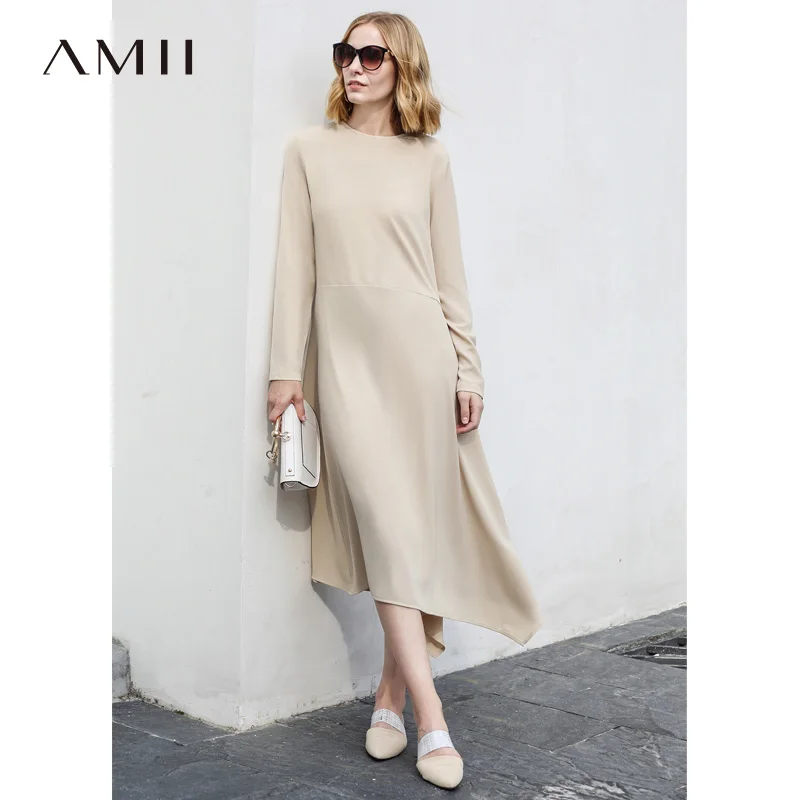 

Amii Women Minimalist 2018 Autumn Dress Original Design Asymmetric Elegant Chic Long Sleeve Chiffon Female Dresses