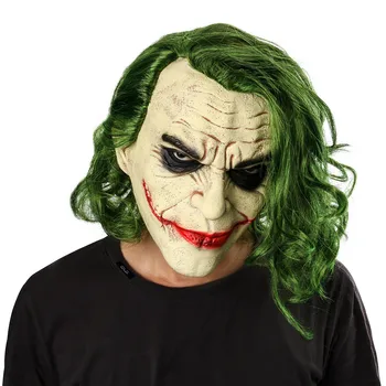 Joker Mask Movie Batman The Dark Knight Cosplay Horror Scary Clown Mask with Green Hair Wig Halloween Latex Mask Party Costume the mask jim carrey movie film toys figure green alien mask