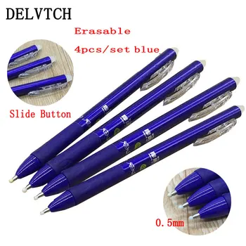 

4Pcs/Set 0.5mm Erasable Gel Pen Retractable Button Slide Press Handle Office School Writing Stationery Blue Black Ink Refill Rod