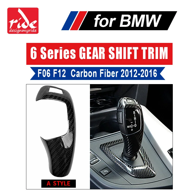 

Carbon Fiber Gear Shift Knob Cover Panel Collars Shifter For 6 Series F06 F12 F13 shifter trim A Style For BMW 640i 650i2012-18