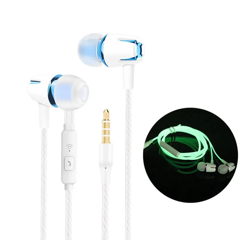 

3.5mm Wired Luminous Earphones In-ear Stereo Volume Control Glowing Headset Earbuds With Mic for Samsung Huawei Xiaomi Phone