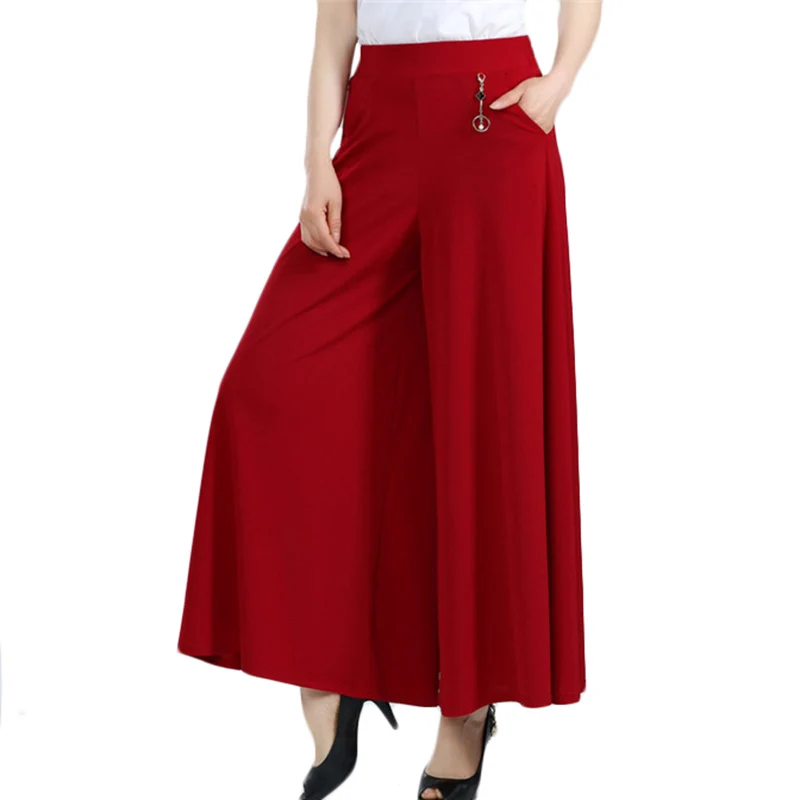

Summer Plus size 9 points Wide leg Pants Women High waist Big red Culottes Womens Fashion Thin Big feet Pants Trousers 5XL F29