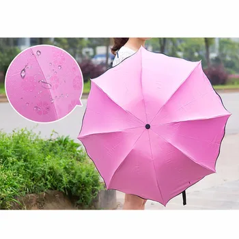

4 Colors Sun / Rain Folding Umbrella For Women Change Color Umbrella Lady Princess Magic Flowers Dome Parasol OB