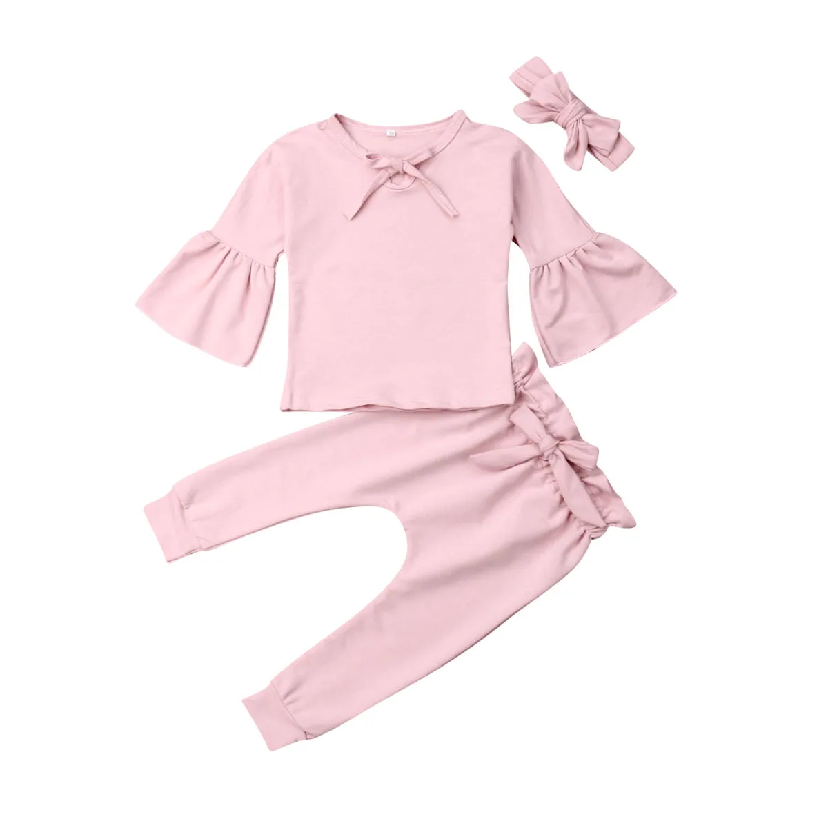 

New Autumn Sweet Toddler Baby Girl Clothes Flared Sleeve Tops+Pants 3PCS Outfits