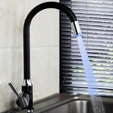 Xueqin LED 3 Color Changing Basin Bathroom Sink Faucet Deck Mount Black Painting Single Handle Kitchen Black+Silver