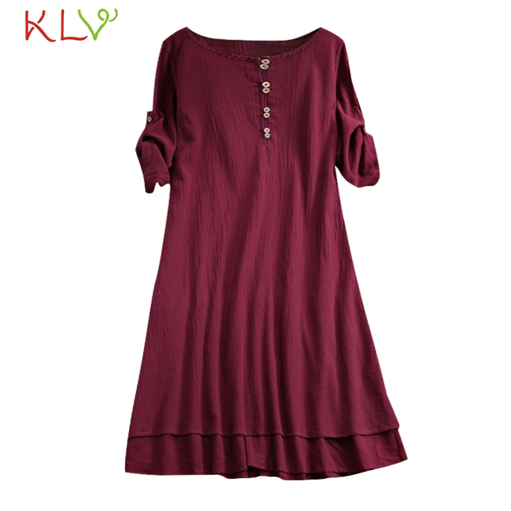 

Dress Women 5XL Plus Size Casual Loose Sexy Button Dress Red Vintage Elegant Ladies For Party Robe Femme Hiver 2019 18Jan15