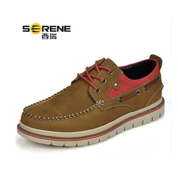 

Soft Sewing Thred Lace up Men's Top Layer Cowhide Casual Shoes Thick Sole Upper Shoes Leather khaki Dark Blue Shoes Size 7-13
