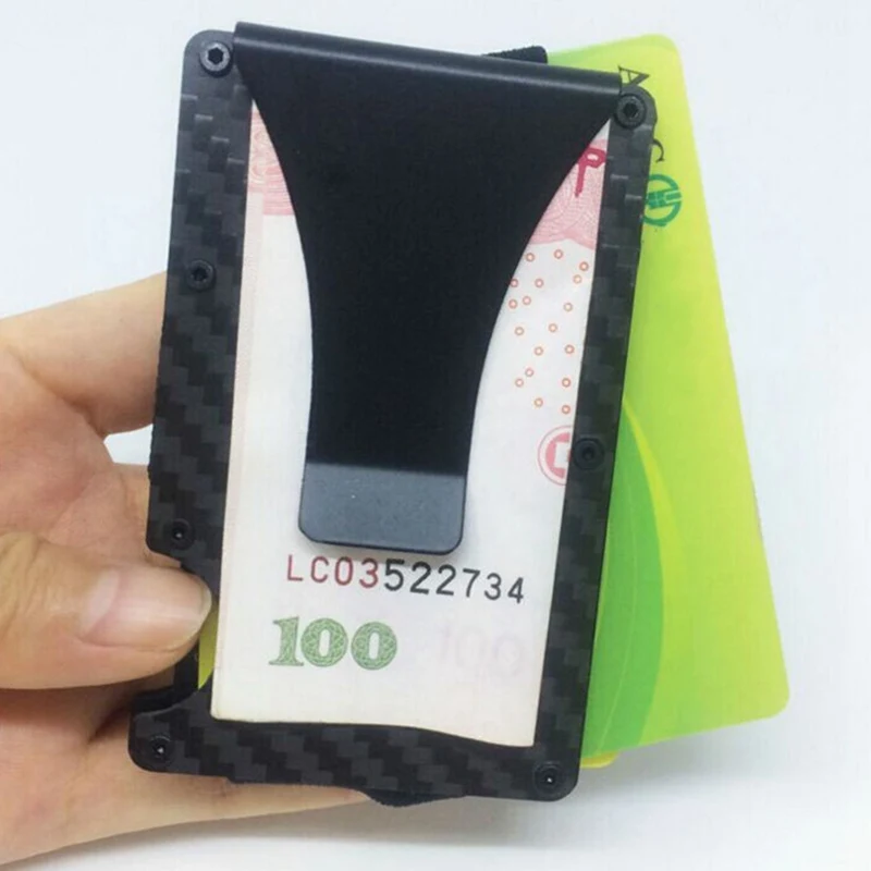 2019 Блокировка тонкий кошелек из углеродного волокна металлический держатель для кредитных карт анти-сканирование карты рукав Самозащита