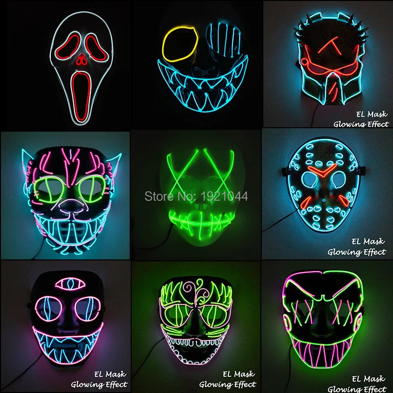 

2018 Hot Sales Fashion EL Wire Glowing Mask LED Party Mask Halloween Costumes Mask for Halloween Horror Theme Party Decoration