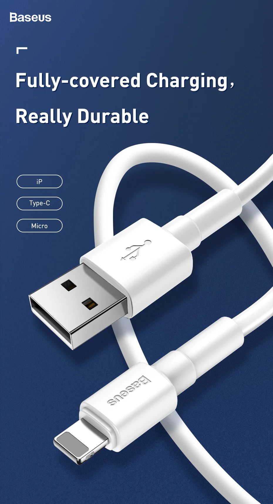 Baseus дешевый и тонкий USB кабель для передачи данных для iPhone зарядный кабель белый 1 м TPE Micro usb type C зарядный кабель для мобильного телефона