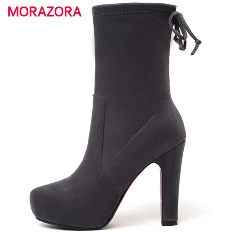 

MORAZORA 2018 new autumn winter short plush women boots sexy super high heel ove the knee boots fashion round toe platform boots