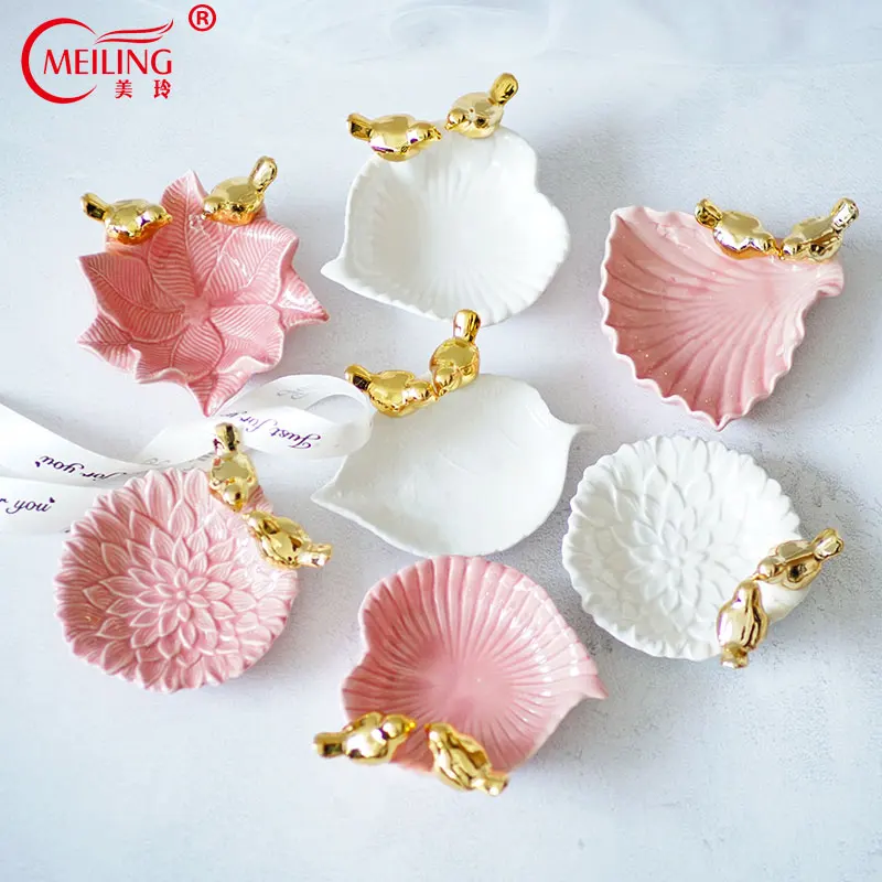 

Ceramic Gold Birds Decor Trinket Dish Vanity Tray Unique Jewelry Storage Organizer For Home Bathroom Office Cute Gift For Girls