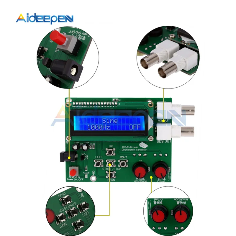 

LCD Display DDS Function Signal Generator Module 1Hz-65534Hz DC 7V-9V Sawtooth Triangle Wave Sine Square Sawtooth Wave Kit