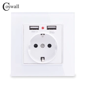 

Coswall Wall Socket Grounded, 16A EU Russia Spain Outlet With 2.1A Dual USB Charger Glass / Stainless Steel / Aluminum Panel