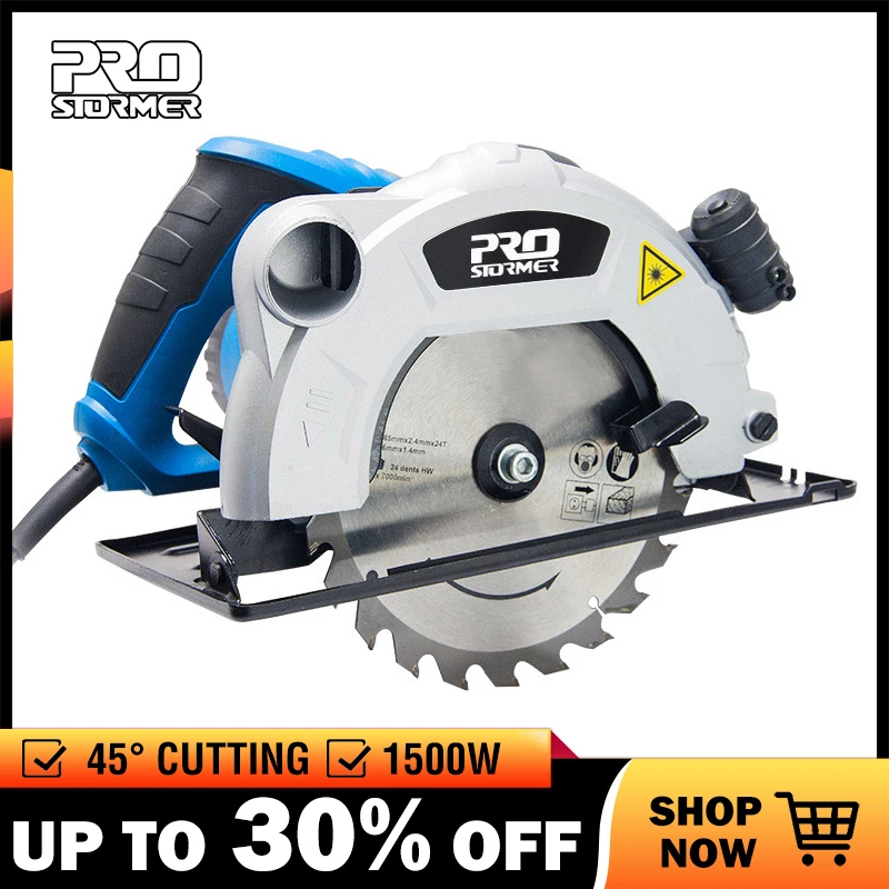 PROSTORMER Circular Saw 1500W 185mm(7inch) Electric Woodworking Tools LED Light Multi-function Flip Cutting Machine Power Tools