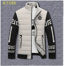 Warme Winter Jacken Männer Kontrast Farbe lange gedruckt ärmeln Jacken Casual Patchwork Baumwolle Daunenjacken