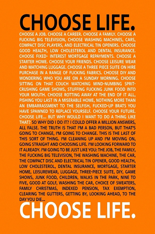 Choose Life Motivational Quotes Trainspotting 2 Movie words Canvas