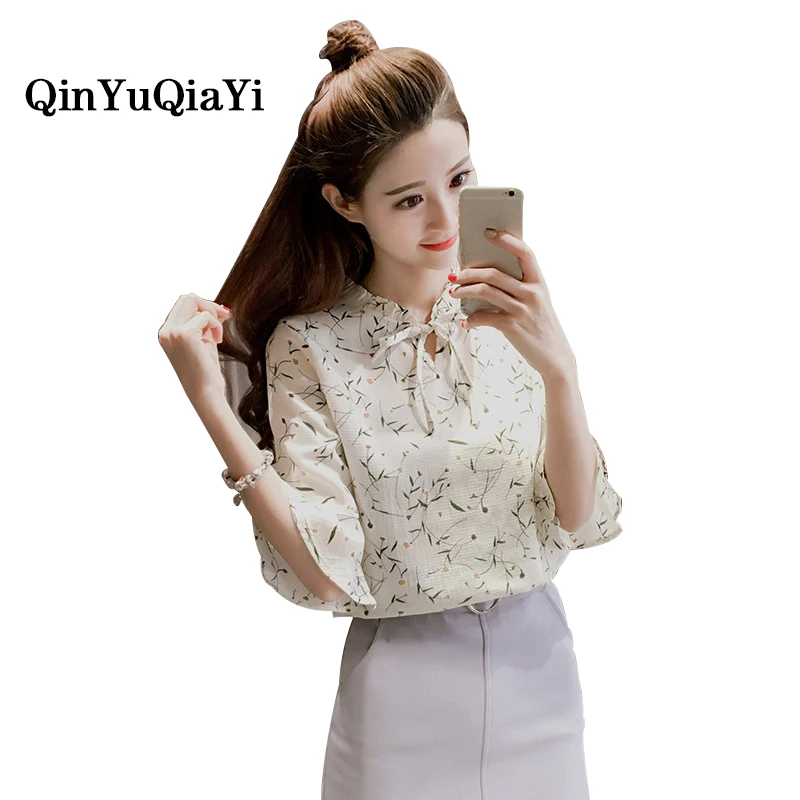 New 2017 Spring Summer font b Women s b font Chiffon Printing font b Blouses b