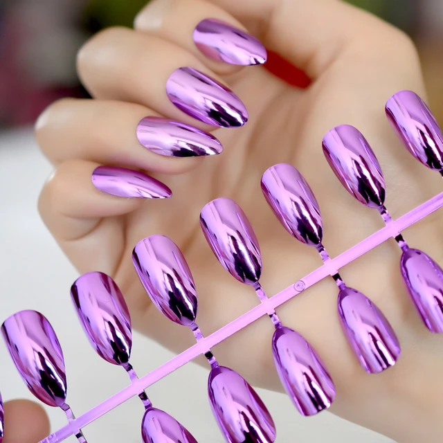 24pcs Pure Dark Purple Acrylic Nail Tips Almond Design Kit Medium 24pcs Pure Dark Purple Acrylic Nail Tips Almond Design Kit Medium Sharp Stiletto Fake Press On