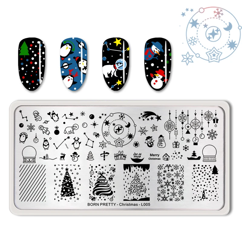 

BORN PRETTY Christmas Series Stamping Nail Template Snowman Pattern Nail Art Stamp Stamping Plates DIY Nail Design Manicure Tool