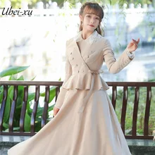 Ubei2019 Women vintage coat versatile flounce jacket small suit spring plaid long dress set women coat flounce swim dress set