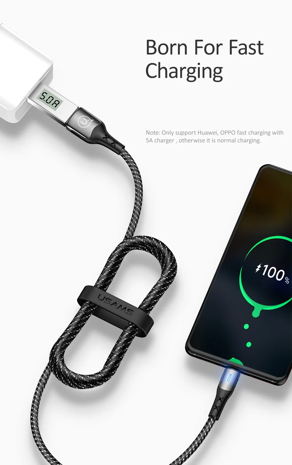 USAMS quick charge type C USB кабель 5A кабель для huawei Lite Pro OPPO Smart charge USB C кабель для huawei P20 OPPO R17