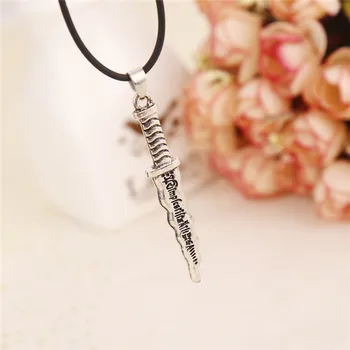 

20pcs/lot New Snow White Once Upon A Time Rumpelstiltskin Dagger Pendant Necklace Vintage Antique Silver Necklace With Rope