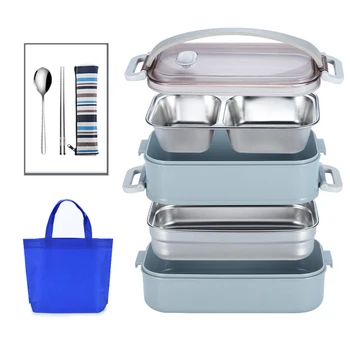 

1-3 Layer Transparent Bento Box 304 Stainless Steel Lunch Box with Compartments Leakproof Kid School Food Container Portable Set