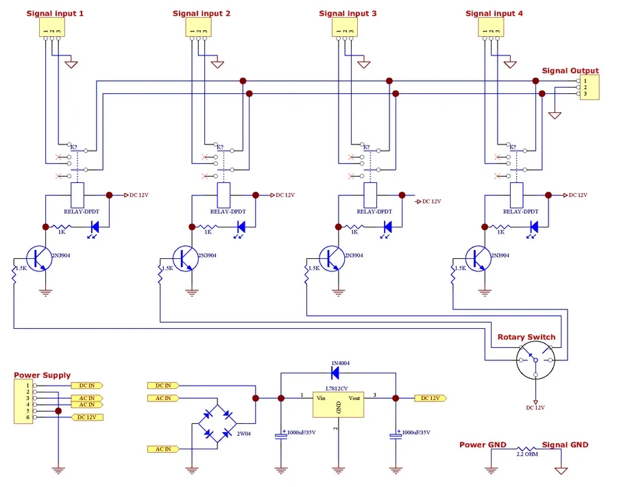 Electronics-Salon Audio Input Selector Relay Board With 12V regulator