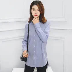 Для женщин летние топы Camisas элегантный полосатый Blusas Mujer Длинные рукава Офисные женские туфли нарядная блузка Рубашки