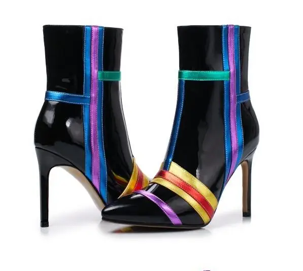 short Femmes Talon Cuir Brevet Inside Mi Leather Plush Bottes veau Stiletto Inside Dames leather Haut Patchwork Date Véritable Inside Pompes Martin Fawzxx