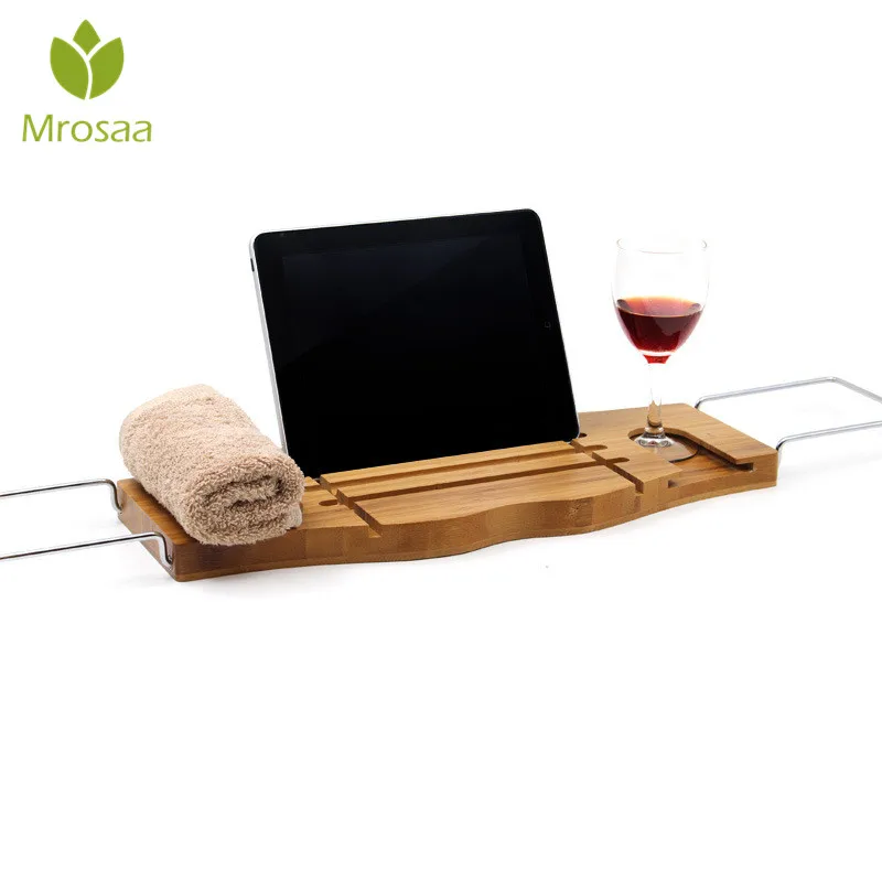

Bathroom Bathtub Storage Shelf Holder Bamboo Shower Bath Caddy Holder Wine Stand Bath Table Bathroom Shelves High Quality