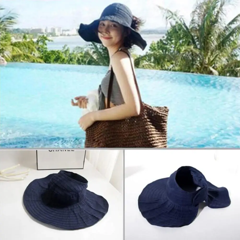 

Yfashion Breathable UV Protection Hats Cap Sunscreen Adjustable Women Solid Color Large Edge Hat Caps for Women Female