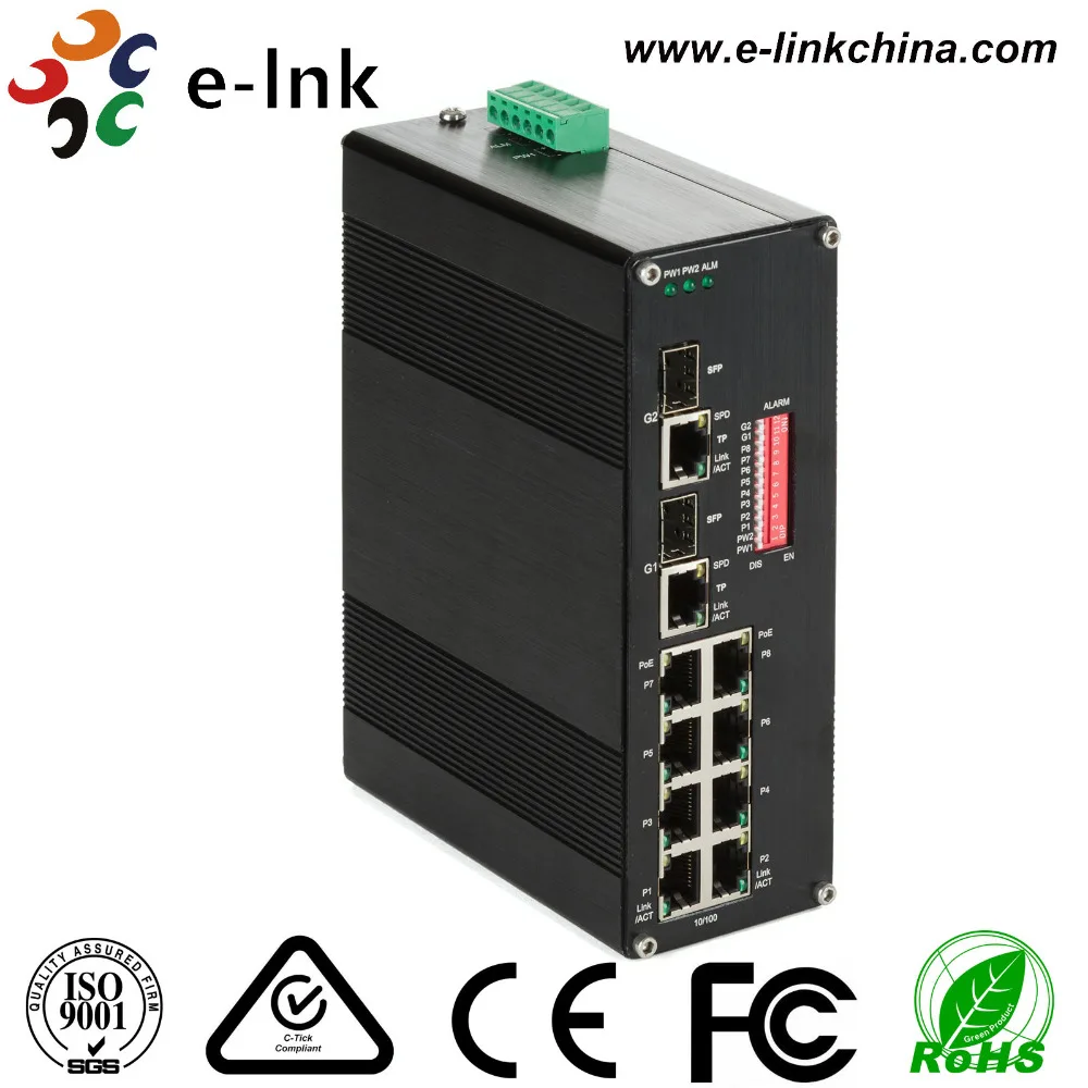 

8-port 10/100M + 2-port 10/100/1000 SFP Combo 30W PoE Power Industrial Ethernet Switch