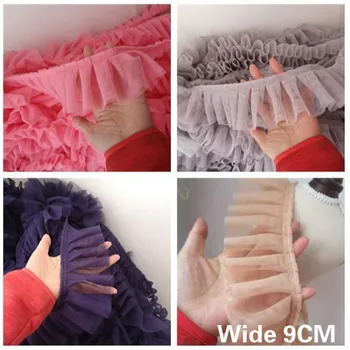 

9CM Wide Double Layers Mesh Fabric 3D Exquisite Pleated Lace Applique Ribbon Edge Trim Curtains Women Skirts Splice Sewing Decor