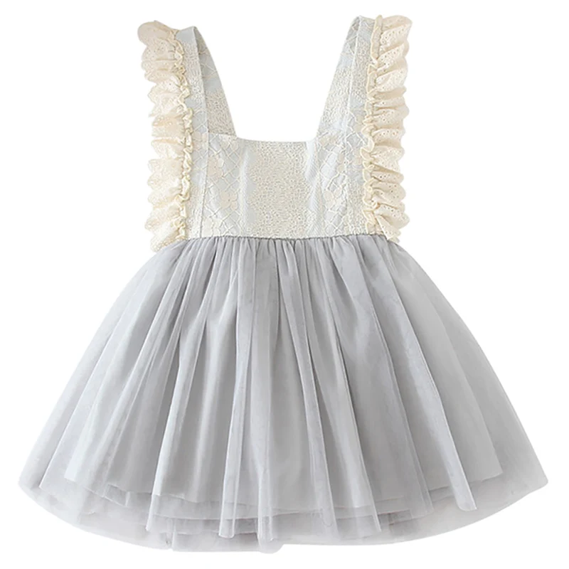 

New Floral Girls Dress Bow Ball Gown Kids Dresses For Girls European Style Lacemesh Patchwork Clothes Children Princess Clothing