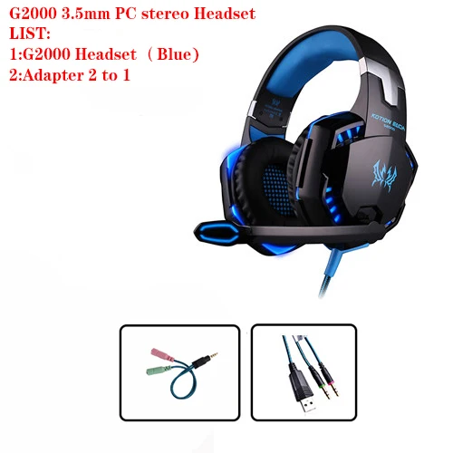 Gaming Headset USB 7.1 Surround Sound Vibration Headphone For Computer PC Headset Earphone Headband with Microphone LED Light - Цвет: G2000 3.5MM BLUE