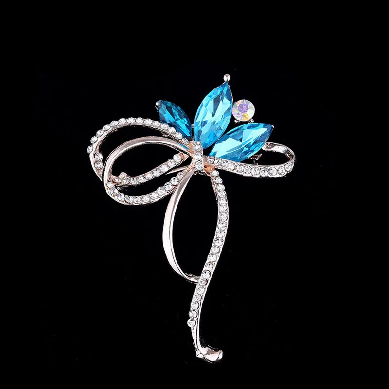 TDQUEEN Big Bowknot Brooch Gold Color Metal Blue and Black Crystal Pins and Brooches Rhinestone Large Bow Brooch for Women (2)