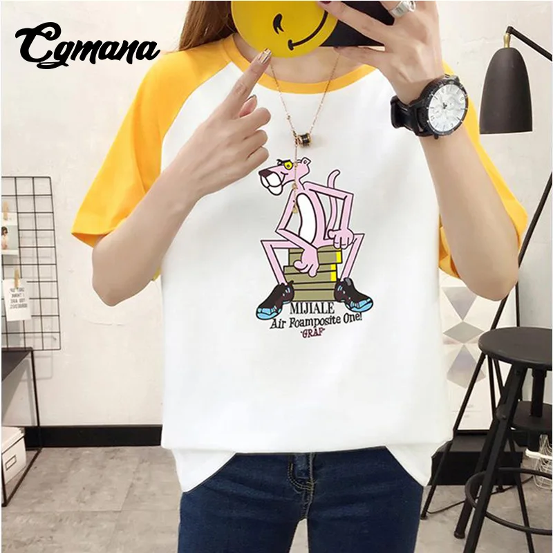 CGmana Women T-shirt 2018 Cartoon Pink Panther Printed Cotton T-shirt Female Loose Women T-shirt Casual Tops Tee Camisetas Mujer Tops